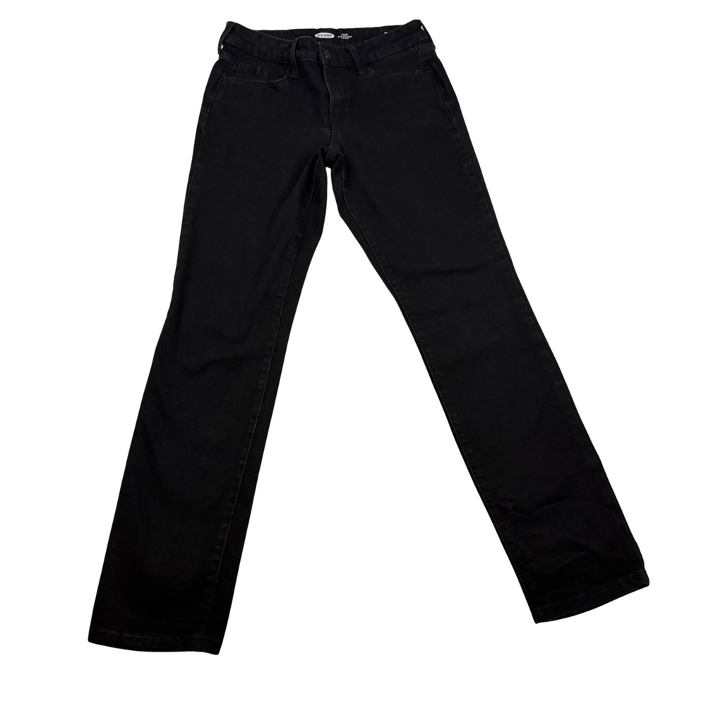 Old Navy Power Slim Straight Mid Rise Black Jeans Size 4 Stretch Denim